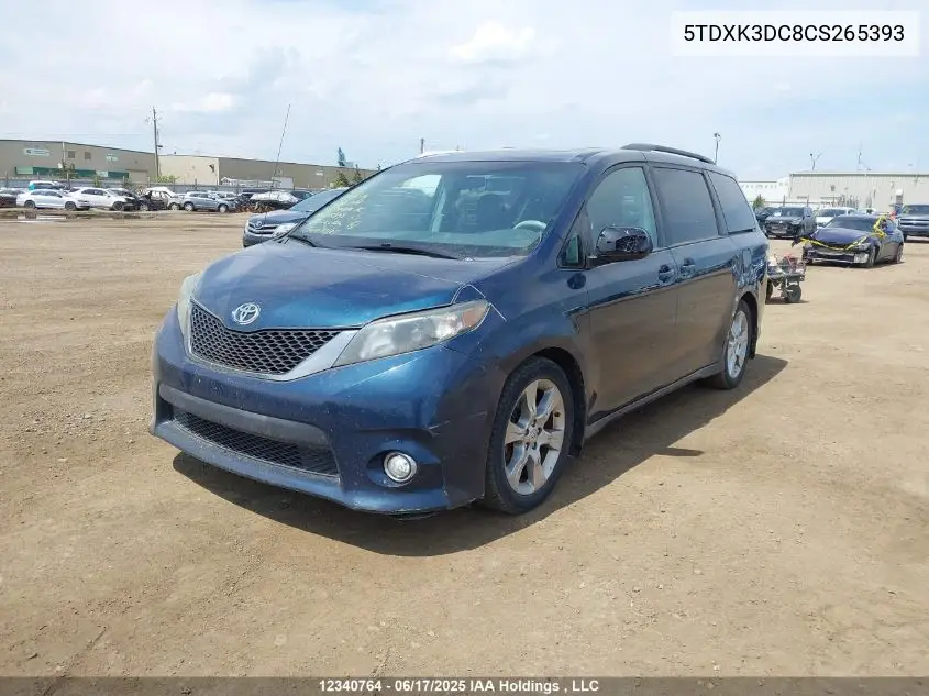 2012 Toyota Sienna Se 8 Passenger VIN: 5TDXK3DC8CS265393 Lot: 12340764