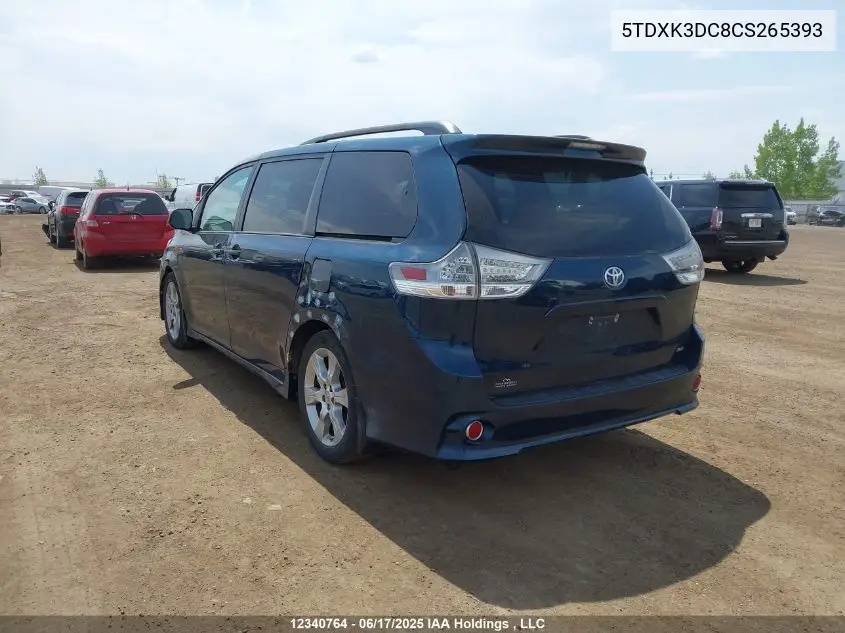 2012 Toyota Sienna Se 8 Passenger VIN: 5TDXK3DC8CS265393 Lot: 12340764