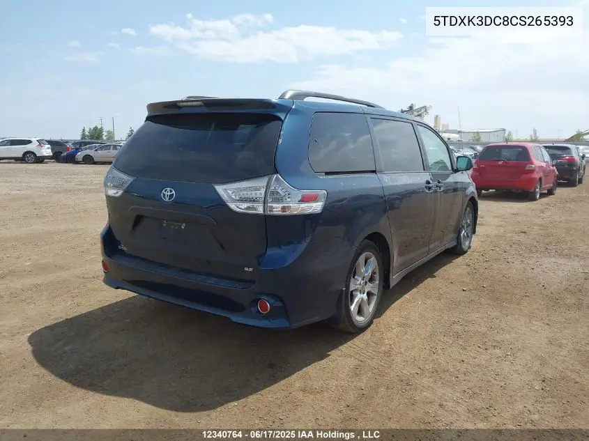 2012 Toyota Sienna Se 8 Passenger VIN: 5TDXK3DC8CS265393 Lot: 12340764