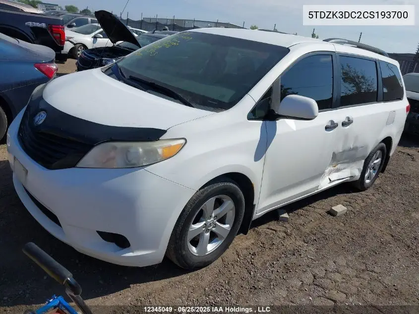 5TDZK3DC2CS193700 2012 Toyota Sienna V6 7 Passenger