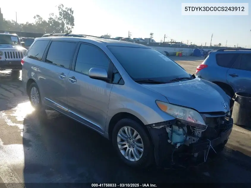 2012 Toyota Sienna Xle V6 8 Passenger VIN: 5TDYK3DC0CS243912 Lot: 41758833