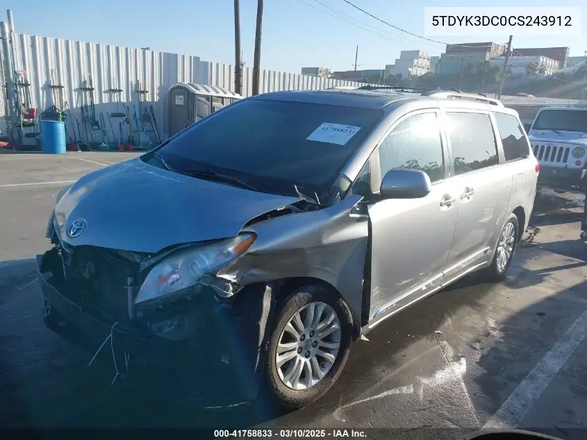 2012 Toyota Sienna Xle V6 8 Passenger VIN: 5TDYK3DC0CS243912 Lot: 41758833
