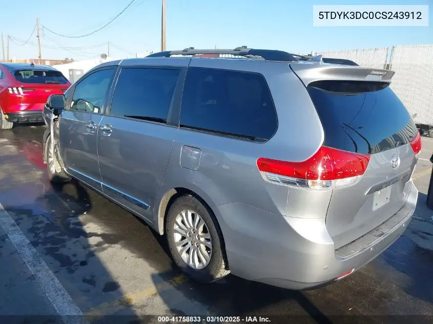 2012 Toyota Sienna Xle V6 8 Passenger VIN: 5TDYK3DC0CS243912 Lot: 41758833
