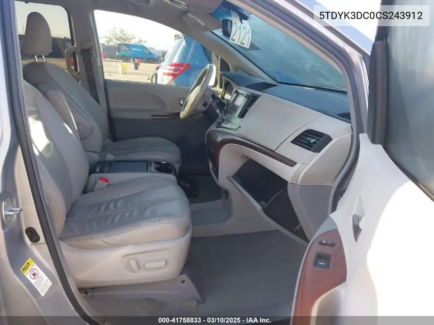2012 Toyota Sienna Xle V6 8 Passenger VIN: 5TDYK3DC0CS243912 Lot: 41758833