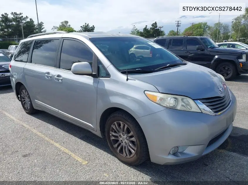 2012 Toyota Sienna Xle V6 8 Passenger VIN: 5TDYK3DCXCS278442 Lot: 42228620