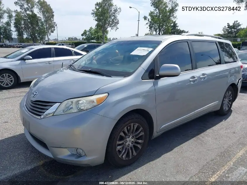 2012 Toyota Sienna Xle V6 8 Passenger VIN: 5TDYK3DCXCS278442 Lot: 42228620