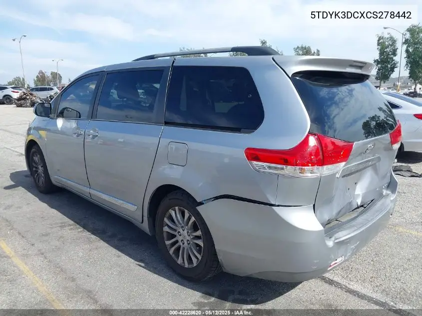 2012 Toyota Sienna Xle V6 8 Passenger VIN: 5TDYK3DCXCS278442 Lot: 42228620