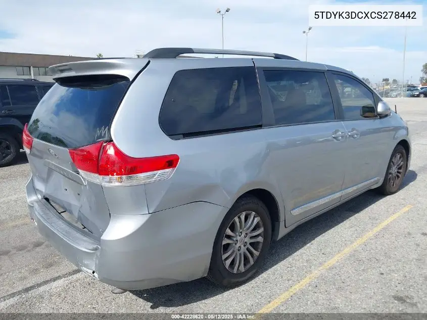 2012 Toyota Sienna Xle V6 8 Passenger VIN: 5TDYK3DCXCS278442 Lot: 42228620