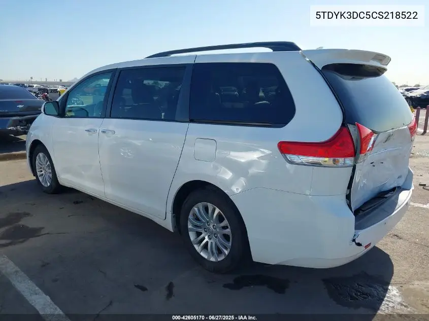 2012 Toyota Sienna Xle V6 8 Passenger VIN: 5TDYK3DC5CS218522 Lot: 42605170