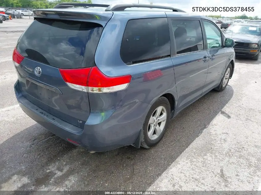 2013 Toyota Sienna Le V6 8 Passenger VIN: 5TDKK3DC5DS378455 Lot: 42236993