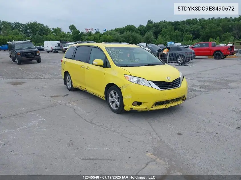2014 Toyota Sienna Xle 7 Passenger VIN: 5TDYK3DC9ES490672 Lot: 12345540