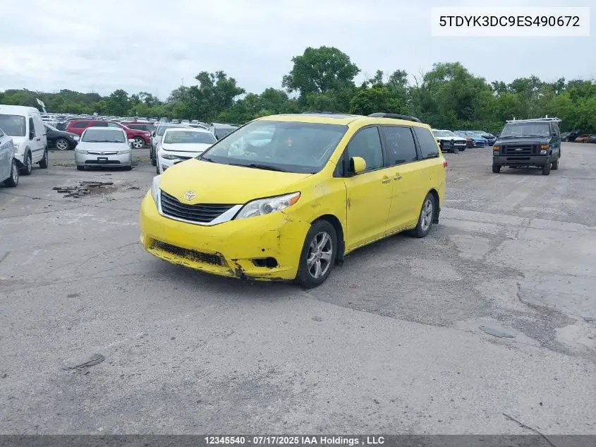 2014 Toyota Sienna Xle 7 Passenger VIN: 5TDYK3DC9ES490672 Lot: 12345540