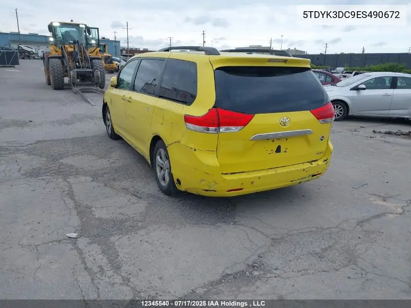 2014 Toyota Sienna Xle 7 Passenger VIN: 5TDYK3DC9ES490672 Lot: 12345540