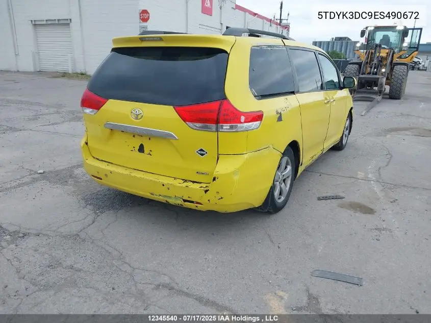 2014 Toyota Sienna Xle 7 Passenger VIN: 5TDYK3DC9ES490672 Lot: 12345540