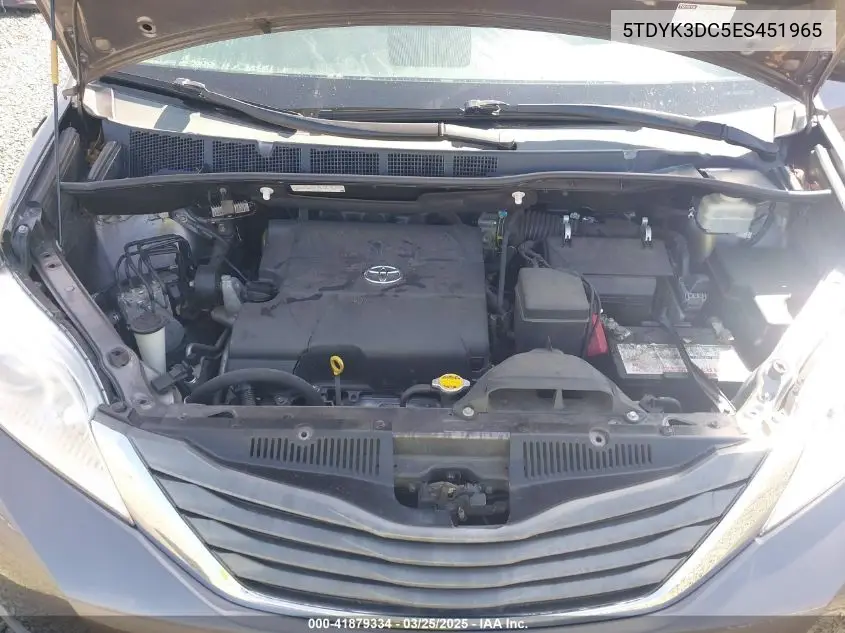 2014 Toyota Sienna Xle V6 8 Passenger VIN: 5TDYK3DC5ES451965 Lot: 41879334