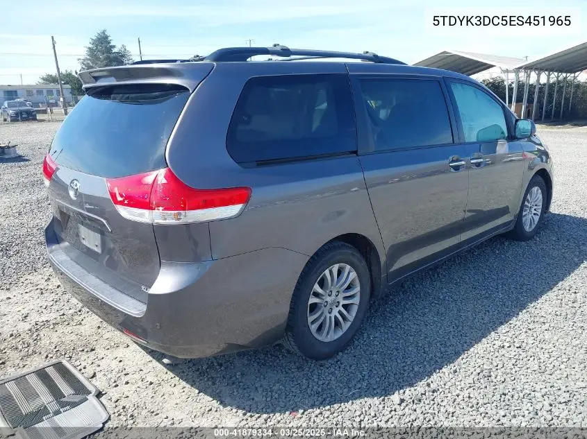 2014 Toyota Sienna Xle V6 8 Passenger VIN: 5TDYK3DC5ES451965 Lot: 41879334