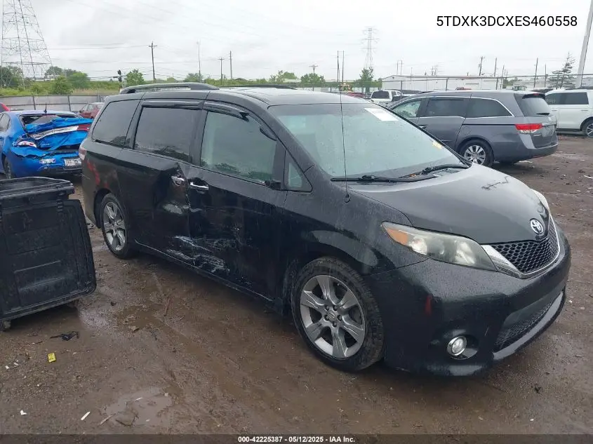 2014 Toyota Sienna Se 8 Passenger VIN: 5TDXK3DCXES460558 Lot: 42225387