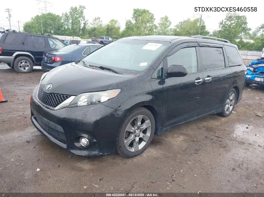 2014 Toyota Sienna Se 8 Passenger VIN: 5TDXK3DCXES460558 Lot: 42225387