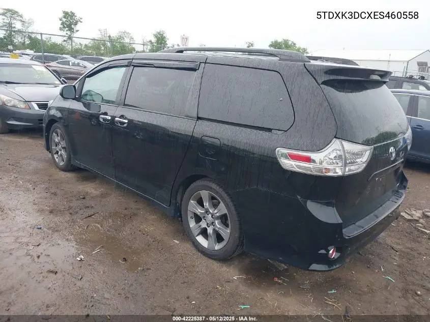 2014 Toyota Sienna Se 8 Passenger VIN: 5TDXK3DCXES460558 Lot: 42225387