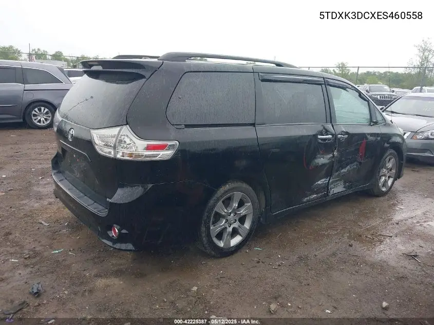 2014 Toyota Sienna Se 8 Passenger VIN: 5TDXK3DCXES460558 Lot: 42225387
