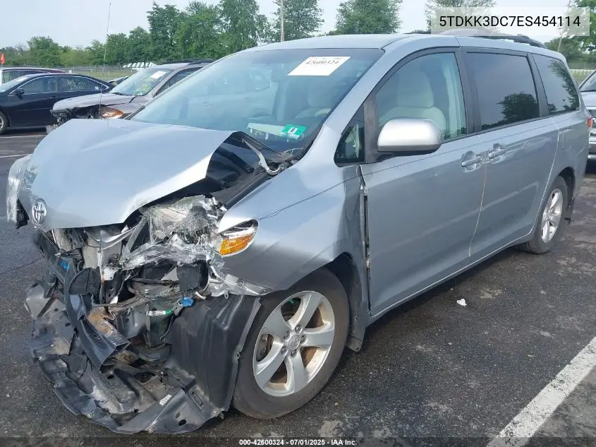 2014 Toyota Sienna Le V6 8 Passenger VIN: 5TDKK3DC7ES454114 Lot: 42600324