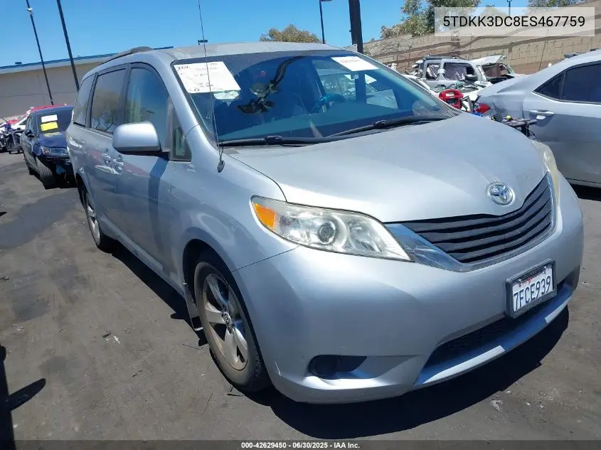 2014 Toyota Sienna Le VIN: 5TDKK3DC8ES467759 Lot: 42629450