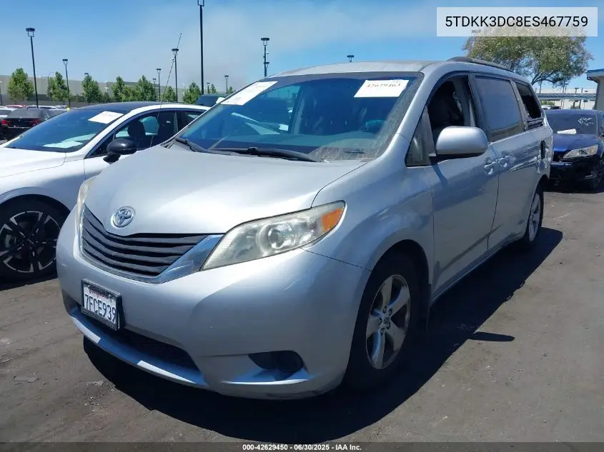 2014 Toyota Sienna Le VIN: 5TDKK3DC8ES467759 Lot: 42629450