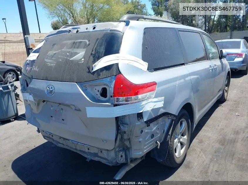 2014 Toyota Sienna Le VIN: 5TDKK3DC8ES467759 Lot: 42629450