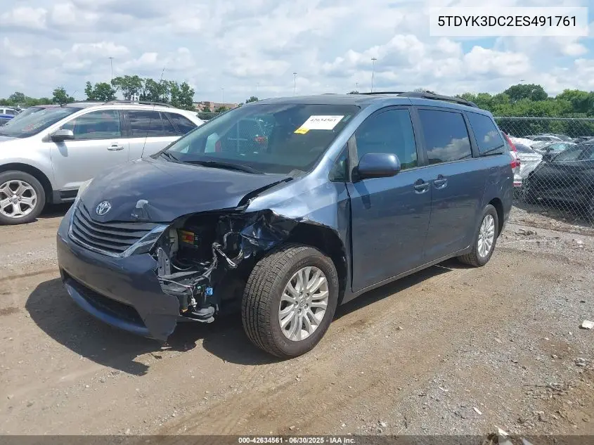 2014 Toyota Sienna Xle V6 8 Passenger VIN: 5TDYK3DC2ES491761 Lot: 42634561