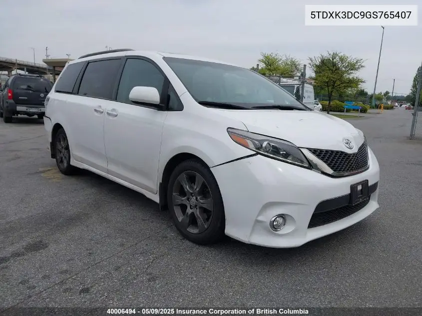 2016 Toyota Sienna Se VIN: 5TDXK3DC9GS765407 Lot: 40006494