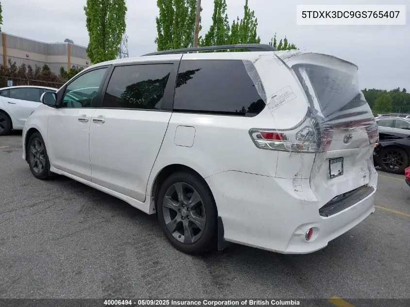 2016 Toyota Sienna Se VIN: 5TDXK3DC9GS765407 Lot: 40006494