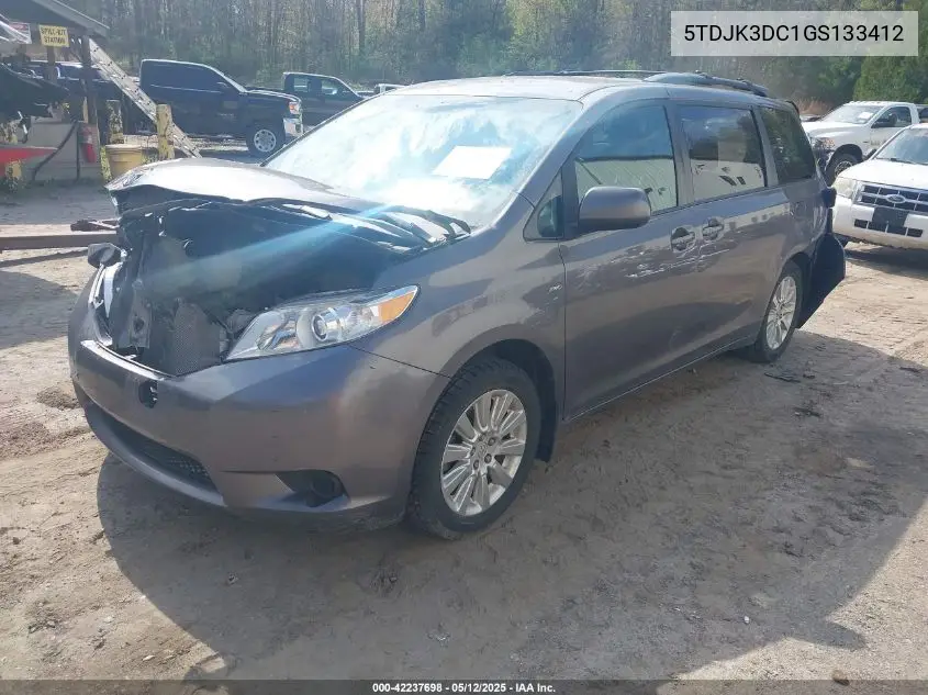 2016 Toyota Sienna Le 7 Passenger VIN: 5TDJK3DC1GS133412 Lot: 42237698