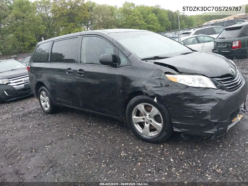 2016 Toyota Sienna L 7 Passenger VIN: 5TDZK3DC7GS729787 Lot: 42238339