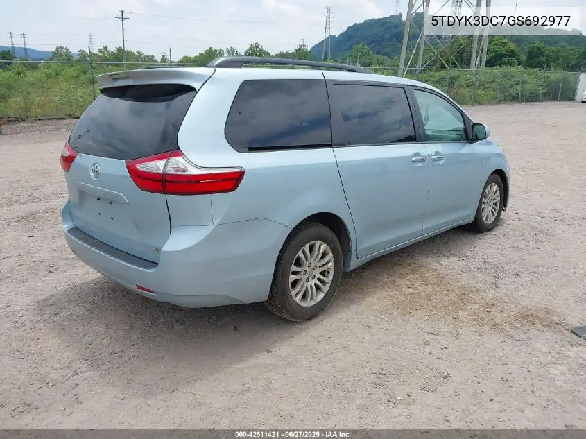 2016 Toyota Sienna Xle 8 Passenger VIN: 5TDYK3DC7GS692977 Lot: 42611421