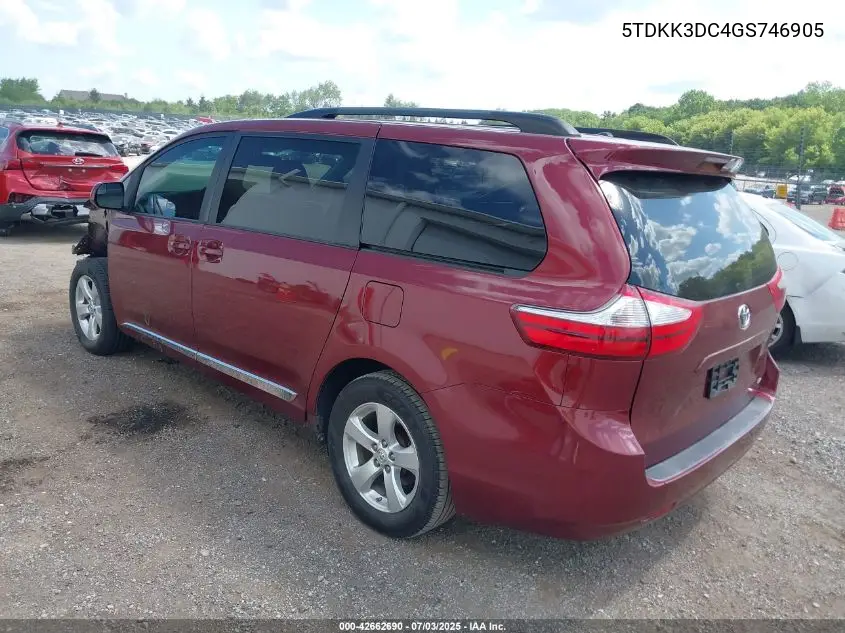 2016 Toyota Sienna Le 8 Passenger VIN: 5TDKK3DC4GS746905 Lot: 42662690