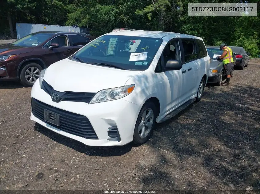 2019 Toyota Sienna L 7 Passenger VIN: 5TDZZ3DC8KS003117 Lot: 42623106