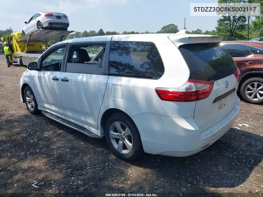 2019 Toyota Sienna L 7 Passenger VIN: 5TDZZ3DC8KS003117 Lot: 42623106