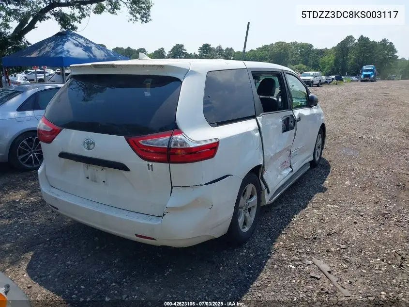 2019 Toyota Sienna L 7 Passenger VIN: 5TDZZ3DC8KS003117 Lot: 42623106