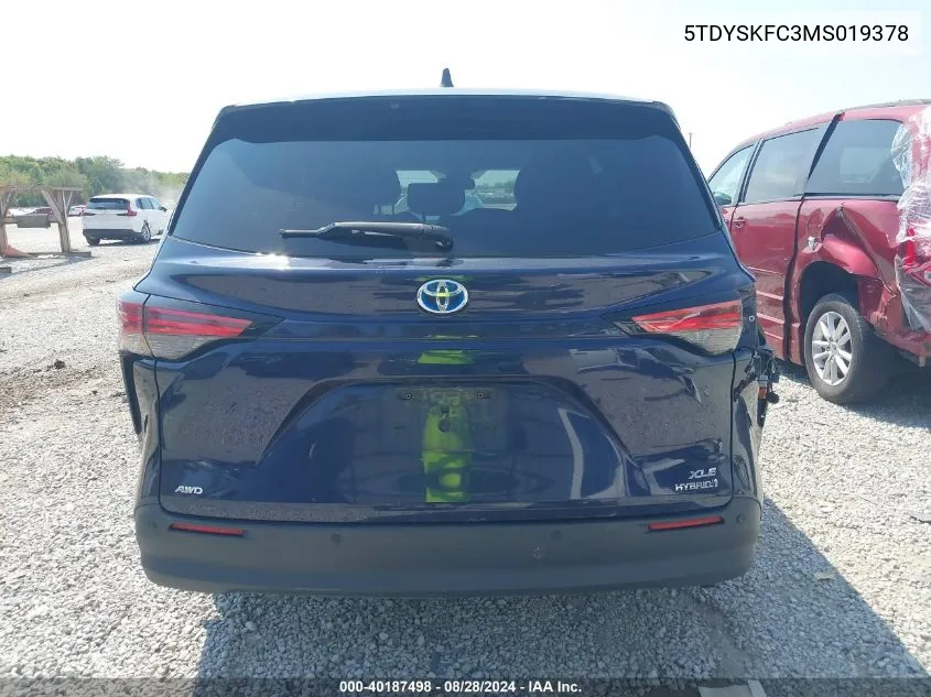 2021 Toyota Sienna Xle VIN: 5TDYSKFC3MS019378 Lot: 40187498