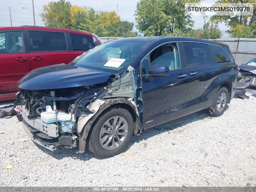 2021 Toyota Sienna Xle VIN: 5TDYSKFC3MS019378 Lot: 40187498