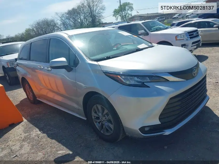 2021 Toyota Sienna Le VIN: 5TDKRKEC0MS028137 Lot: 41986511