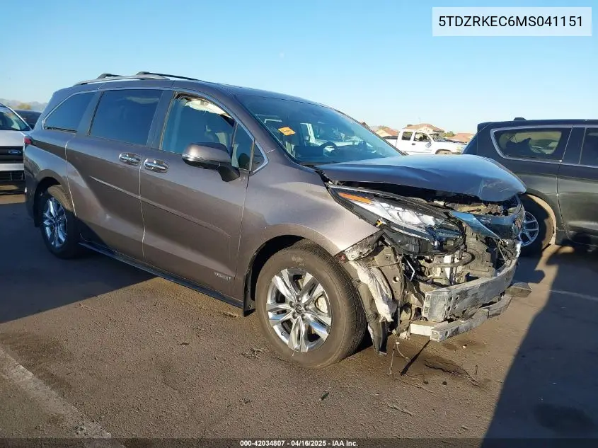 2021 Toyota Sienna Limited VIN: 5TDZRKEC6MS041151 Lot: 42034807