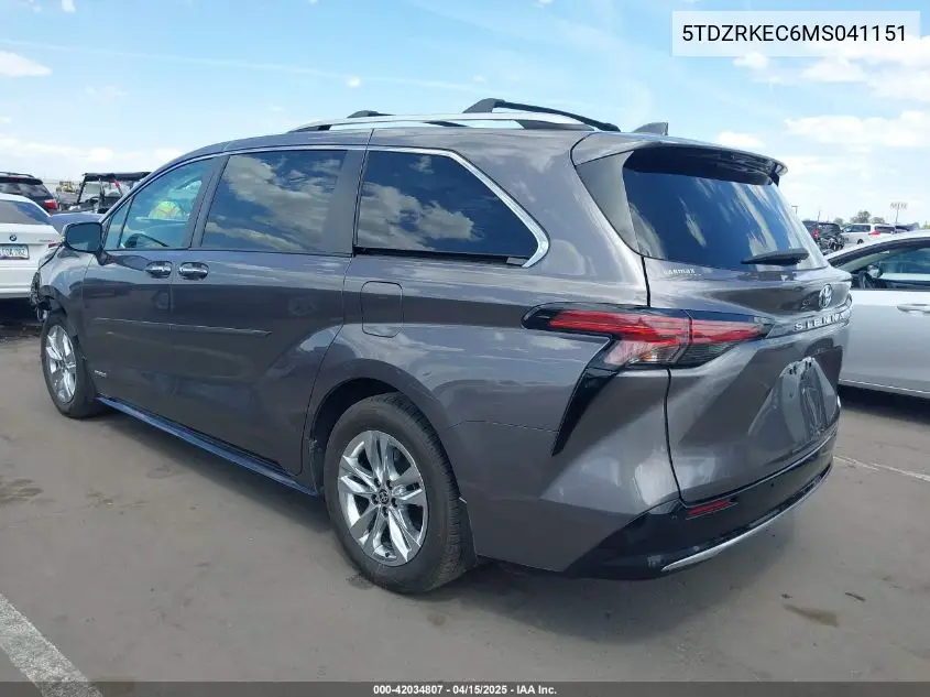 2021 Toyota Sienna Limited VIN: 5TDZRKEC6MS041151 Lot: 42034807