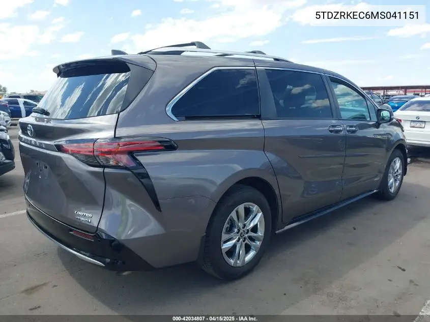 2021 Toyota Sienna Limited VIN: 5TDZRKEC6MS041151 Lot: 42034807