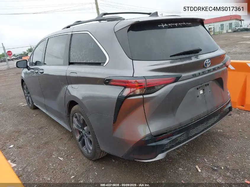 2021 Toyota Sienna Xse VIN: 5TDDRKEC4MS017361 Lot: 42215835