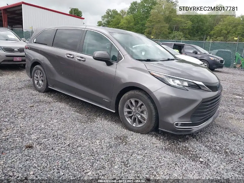 2021 Toyota Sienna Xle VIN: 5TDYRKEC2MS017781 Lot: 42231946