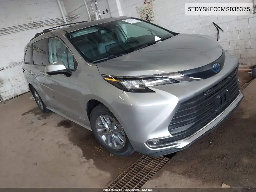 2021 Toyota Sienna Xle VIN: 5TDYSKFC0MS035375 Lot: 42596242