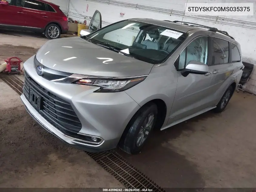 2021 Toyota Sienna Xle VIN: 5TDYSKFC0MS035375 Lot: 42596242
