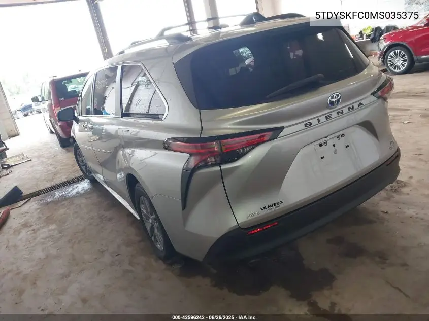 2021 Toyota Sienna Xle VIN: 5TDYSKFC0MS035375 Lot: 42596242