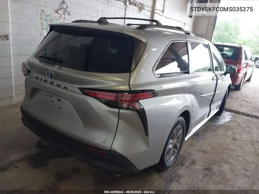 2021 Toyota Sienna Xle VIN: 5TDYSKFC0MS035375 Lot: 42596242